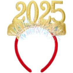 PRETYZOOM Frohes Neues Jahr Stirnbänder 2025 Silvester Haarbänder Diademe Glitzer Kopfschmuck Urlaub Party Kopfbedeckung Dekoration Golden von PRETYZOOM