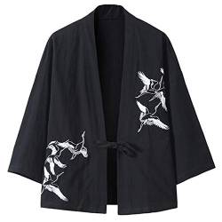 PRIJOUHE Herren Japanische Mode Kimono Cardigan Plus Size Jacke Yukata Casual Baumwolle Leinen Sieben Ärmel Leicht - - Medium von PRIJOUHE