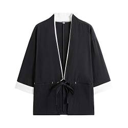 PRIJOUHE Herren Japanische Mode Kimono Cardigan Plus Size Jacke Yukata Casual Baumwolle Leinen Sieben Ärmel Leicht - - X-Large von PRIJOUHE