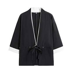 PRIJOUHE Herren Japanische Mode Kimono Cardigan Plus Size Jacke Yukata Casual Baumwolle Leinen Sieben Ärmel Leicht - - XX-Large von PRIJOUHE