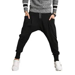 PRIJOUHE Herren Jogger, Sweatpants, Low Crotch Sweats Slim Fit Hose Harem Hip Hop Pants, Schwarz 2, Klein von PRIJOUHE