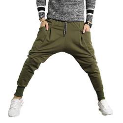 PRIJOUHE Herren Jogger Sweatpants Low Crotch Sweats Slim Fit Hose Harem Hip Hop Pants, Army Green 2, Medium von PRIJOUHE