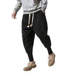 PRIJOUHE Herren Jogger Sweatpants Low Crotch Sweats Slim Fit Hose Harem Hip Hop Pants, C-schwarz (dick), Klein von PRIJOUHE