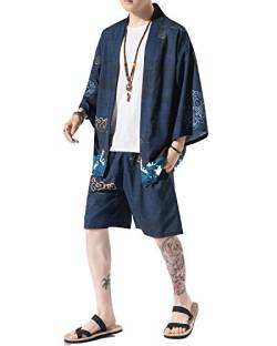 PRIJOUHE Herren Kimono-Top / Hose, japanischer Stil, leicht, lässig, 7 Ärmel, vorne offen, Cardigan und Shorts - - Mittel von PRIJOUHE