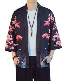 PRIJOUHE Leichte Kimono-Jacke für Herren, sieben Ärmel, vorne offen, Cardigan im japanischen Stil - - Large von PRIJOUHE