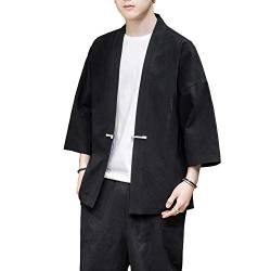 Prijoue Herren-Kimono-Jacke, Strickjacke, legere Baumwollmischung, 7 Ärmel, vorne offen, Stickerei - - Medium von PRIJOUHE