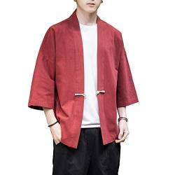 Prijoue Herren-Kimono-Jacke, Strickjacke, legere Baumwollmischung, 7 Ärmel, vorne offen, Stickerei - - X-Large von PRIJOUHE