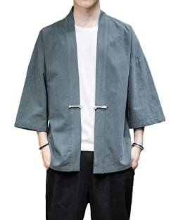 Prijoue Herren-Kimono-Jacke, Strickjacke, legere Baumwollmischung, 7 Ärmel, vorne offen, Stickerei - mehrfarbig - Large von PRIJOUHE