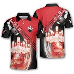 PRIMESTY Bowling Shirts für Herren, Kurzarm Bowling Trikots für Team, Bowling Herren Poloshirts, Rot, schwarz, 3X-Groß von PRIMESTY