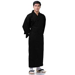 PRINCESS OF ASIA Exklusiver & hochwertiger japanischer Herren Samurai Yukata Kimono aus einfarbiger Baumwolle M L XL (Einheitsgröße, Schwarz) von PRINCESS OF ASIA