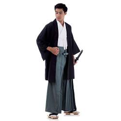 PRINCESS OF ASIA Traditionelles Japan Samurai Kimono Set 3 Teile Hakama Hosenrock + Kendo Gi Shirt + Haori Jacke Baumwolle M L XL (Einheitsgröße, Schwarz & Grau & Weiß) von PRINCESS OF ASIA