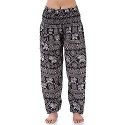 PRINCESS OF ASIA Vegan & Fair - Orientalische Aladinhose Haremshose Bauchtanzhose Pumphose Hippie Thai Hose (as3, Alpha, one_Size, Regular, Regular, Elefant Schwarz) von PRINCESS OF ASIA