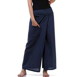 PRINCESS OF ASIA Vegan & Fair - Thai Fisherman Pants Wickelhose Fischerhose Yoga Chiller Hose mit Nadelstreifen (Einheitsgröße, Blau) von PRINCESS OF ASIA