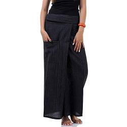 PRINCESS OF ASIA Vegan & Fair - Thai Fisherman Pants Wickelhose Fischerhose Yoga Chiller Hose mit Nadelstreifen (Einheitsgröße, Schwarz) von PRINCESS OF ASIA