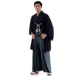 Traditionelles Japan Samurai Kimono Set 3 Teile Hakama Hosenrock + Kendo Gi Shirt + Haori Jacke Baumwolle M L XL (Einheitsgröße, Schwarz & Grau) von PRINCESS OF ASIA