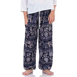 Vegan & Fair - Orientalische Kinder Aladinhose Haremshose Thailändischer Elefant & Spirit of Mandala für Jungen & Mädchen (Small, Blau Elefant) von PRINCESS OF ASIA