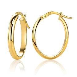 1 Paar Gold Ohrringe Creolen Oval Aus 14 Karat 585 Gelbgold (3 x 20 Ø mm) - PRIO141 von PRINS JEWELS