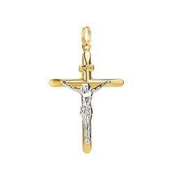 Bicolor Anhänger Kreuz Mit Jesus 14 Karat 585 Gelbgold Weißgold Unisex (36) von PRINS JEWELS