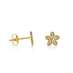 Ohrstecker 14 Karat Kleine Blumen Ohrringe Aus 585 Gelbgold Mit Zirkonia - C-53 von PRINS JEWELS