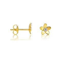 Ohrstecker 14 Karat Kleine Blumen Ohrringe Aus 585 Gelbgold Mit Zirkonia - C-84 von PRINS JEWELS