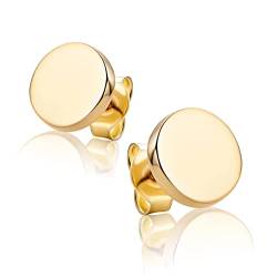 Ohrstecker Kleine runde platte Scheibe Ohrringe Aus 14 Karat 585 Gelbgold Durchmesser 8.35 mm von PRINS JEWELS