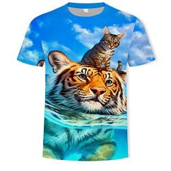 Herren T Shirt Lion Tiger 3D-Digitaldruck Rundhals Kurzarm,Dd-9,6XL von PRIOKNIKO