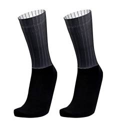 PRIOKNIKO Sportsocken Herren Herren-Kompressionssocken Anti-Rutsch-Silikon Aero White Radsport-Lauf Socken, Schwarz, Einheitsgröße 39-45 von PRIOKNIKO