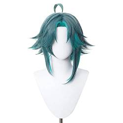 PRIOUTZ Green Mixed Wig for Genshin Impact Xiao Cosplay Fluffy Anime Party Wigs with Ahoge von PRIOUTZ