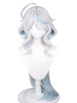 PRIOUTZ Kostüm Perücke für Genshin Focalors Cosplay Perücken Frauen Anime Party Haar mit Pony Blau Highlights von PRIOUTZ