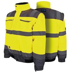 PRO FIT Warnschutz Pilotenjacke – Atmungsaktive Arbeitsjacke, Wind- & Wasserabweisend, Ärmel abnehmbar, Reflexstreifen, Unisex - Gr. L, Neongelb/Grau von PRO FIT