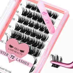 PRO 72 Pcs Einzelne Wimpern 3D Effekt DIY Wimpernverlängerung Cluster-Wimpern Individuelle Wimpern für Einzelne Wimpern zu Hause Super dünnes Band und beque(Adore-3D Fluffy,C-8-16mix) von PRO LASHBEAUTY