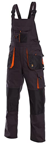 PROCERA Latzhose Herren, Latzhose Herren Arbeitshose, 11 funktionale Taschen, Arbeitslatzhose Herren, Lange Latzhose für die Arbeit mit Kniepolstertaschen, Farbe: Grau und Orange, Größe: 58 von PROCERA