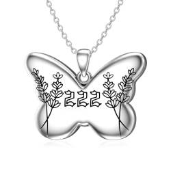 PROESS 222 Halskette Schmetterling Halskette für Frauen Engel Zahl Schmetterling Anhänger 925 Sterling Silber 222 Schmetterling Schmuck Numerologie Schmuck Geschenk für Sie von PROESS