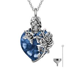 PROESS 925 Sterling Silber Rose Blume Feuerbestattung Halskette für Asche Navy Blau Herz Kristall Urne Halskette für Asche für Frauen Gedenkschmuck von PROESS
