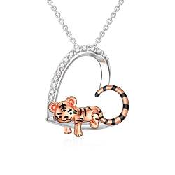 PROESS 925 Sterling Silber Tiger Halskette Herz Tier Anhänger Halskette Tiger Schmuck Geschenke für Frauen Mädchen von PROESS