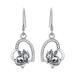 PROESS Drachen Ohrringe 925 Sterling Silber Drachen herz Tropfen Ohrringe Drachen Schmuck Geschenk für Frauen Mädchen von PROESS