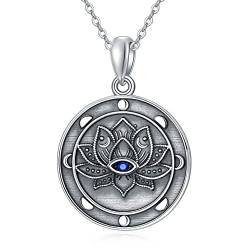 PROESS Evil Eye Lotus Halskette 925 Sterling Silber Mondphasen Lotus Blume Anhänger Kette Böser Blick Schmuck Amulett Geschenke für Frauen Mädchen von PROESS