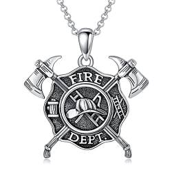 PROESS Feuerwehrmann Halskette 925 Sterling Silber Feuerwehrmann Schutz Halskette Feuerwehr Anhänger Feuerwehr Schmuck Geschenke für Damen und Herren von PROESS