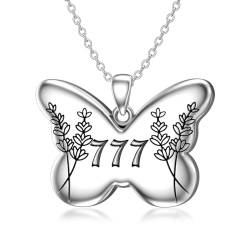 PROESS Halskette mit Anhänger aus 925er-Sterlingsilber Engelszahl Schmetterling für Damen Schmetterling kette 777 Halskette Numerologie Schmuck Geschenk für Frauen Mädchen Mutter Ehefrau Freundin von PROESS