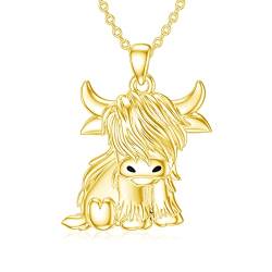 PROESS Hochland Kuh Halskette für Frauen 925 Sterling Silber Kuh Halskette Highland Cow Anhänger Hochland Kuh Schmuck Geschenke Tier Kuh Liebhaber (Gold) von PROESS