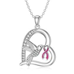 PROESS Kolibri Halskette 925 Sterling Silber Brustkrebs Bewusstsein Anhänger Kette Kolibri Schmuck Brustkrebs Survivor Geschenke für Frauen und Mädchen von PROESS