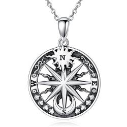 PROESS Kompass Halskette für Damen Sterling Silber Sonne und Mond Kompass Halskette Inspirierender Nautischer Schmuck Abschlussgeschenke für Teenager Mädchen von PROESS