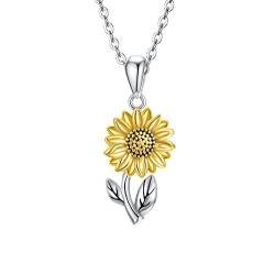 PROESS Sonnenblumen Halskette 925 Sterling Silber You Are My Sunshine Halskette Sonnenblumen Anhänger Schmuck Geschenke für Frauen Mädchen Teenager von PROESS