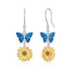 PROESS Sonnenblumen Schmetterlings Ohrringe 925 Sterlingsilber You Are My Sunshine Sonnenblumen Ohrhänger Schmetterlings Schmuck Sonnenblumen Ohrringe Geschenke für Frauen von PROESS