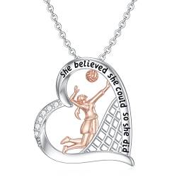 PROESS Volleyball Halskette für Damen 925 Sterling Silber Herz Athleten Volleyball Anhänger Halskette Inspirational Sportschmuck Geschenke für Liebhaber von Volleyballspielern von PROESS