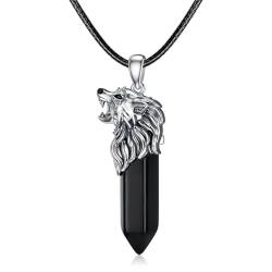 PROESS Wolf kette 925er Sterling Silber Obsidian Anhänger Gothic Wolf Schmuck Wolf Halskette Wolf Anhänger für Männer und Frauen Weihnachten Geburtstag von PROESS