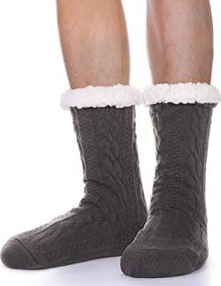 PROETRADE Herren Kuschelsocken Warme Stoppersocken Dicke Hüttensocken Winter Weihnachtssocken Herren Kuschelsocken Geschenke für Männer Weihnachten ABS Flauschig Socken Christmas Socks(Dunkelgrau) von PROETRADE