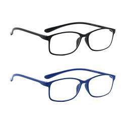 PROFLEX BluOptix (2er-Pack) mit Blaulichtfilter leicht, flexibel, kratzfest, unisex (Damen + Herren), Computerbildschirm-Technologie Lesebrille (schwarz & blau +1.0) von PROFLEX