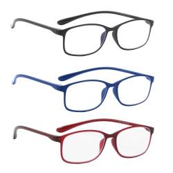 PROFLEX BluOptix (3er-Pack) mit Blaulichtfilter leicht, flexibel, kratzfest, unisex (Damen + Herren), Computerbildschirm-Technologie Lesebrille (schwarz, blau & rot +1.0) von PROFLEX