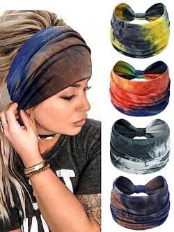 PROPOG Breites Haarband Damen Dünn Stirnband Damen Yoga Sport Haarbänder Damen Boho Haarschmuck 4Pcs Haarreifen Damen-(Tie Dye)-A von PROPOG